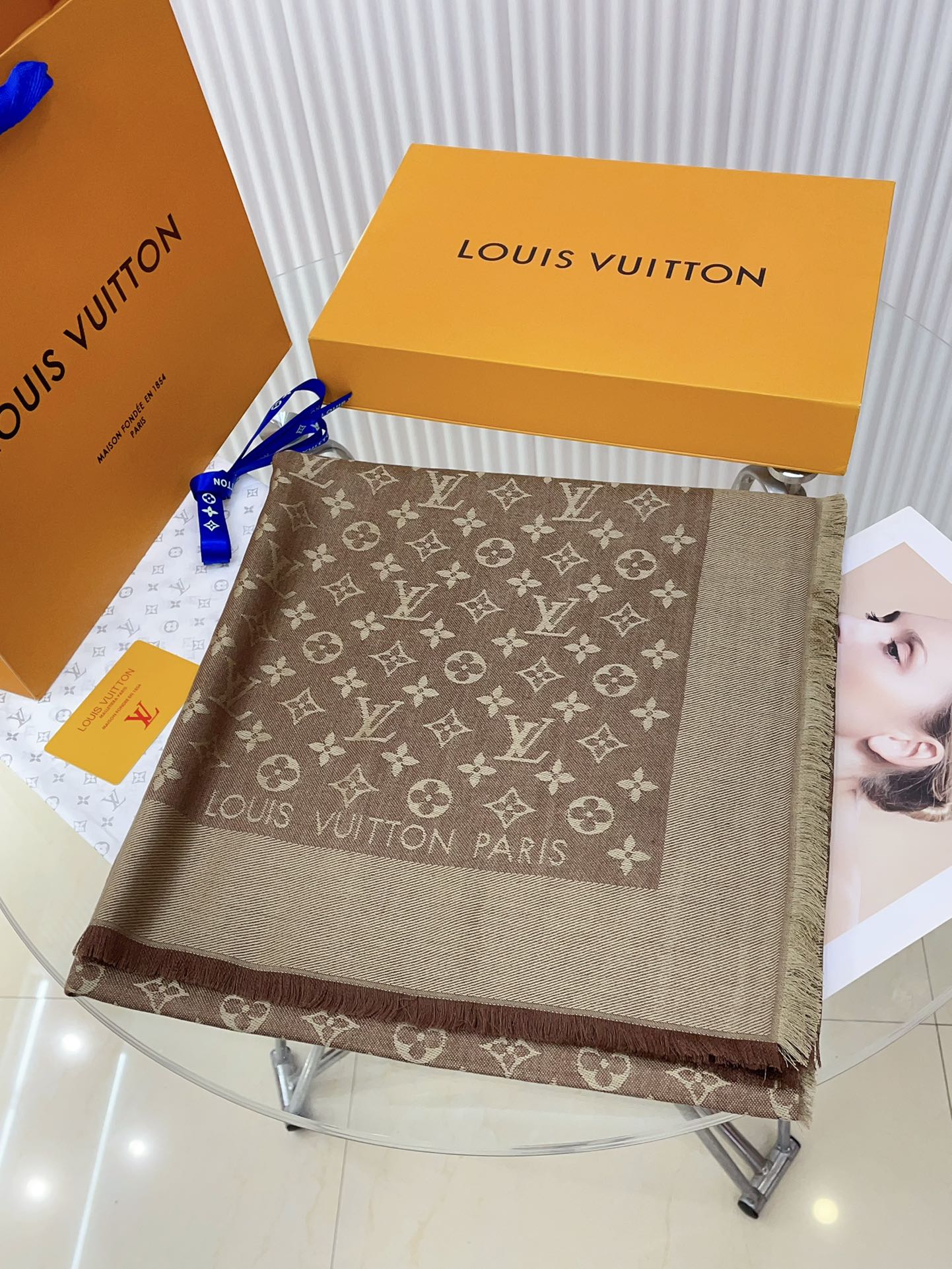 LV Monogram Denim Shawls M77630 Caramel